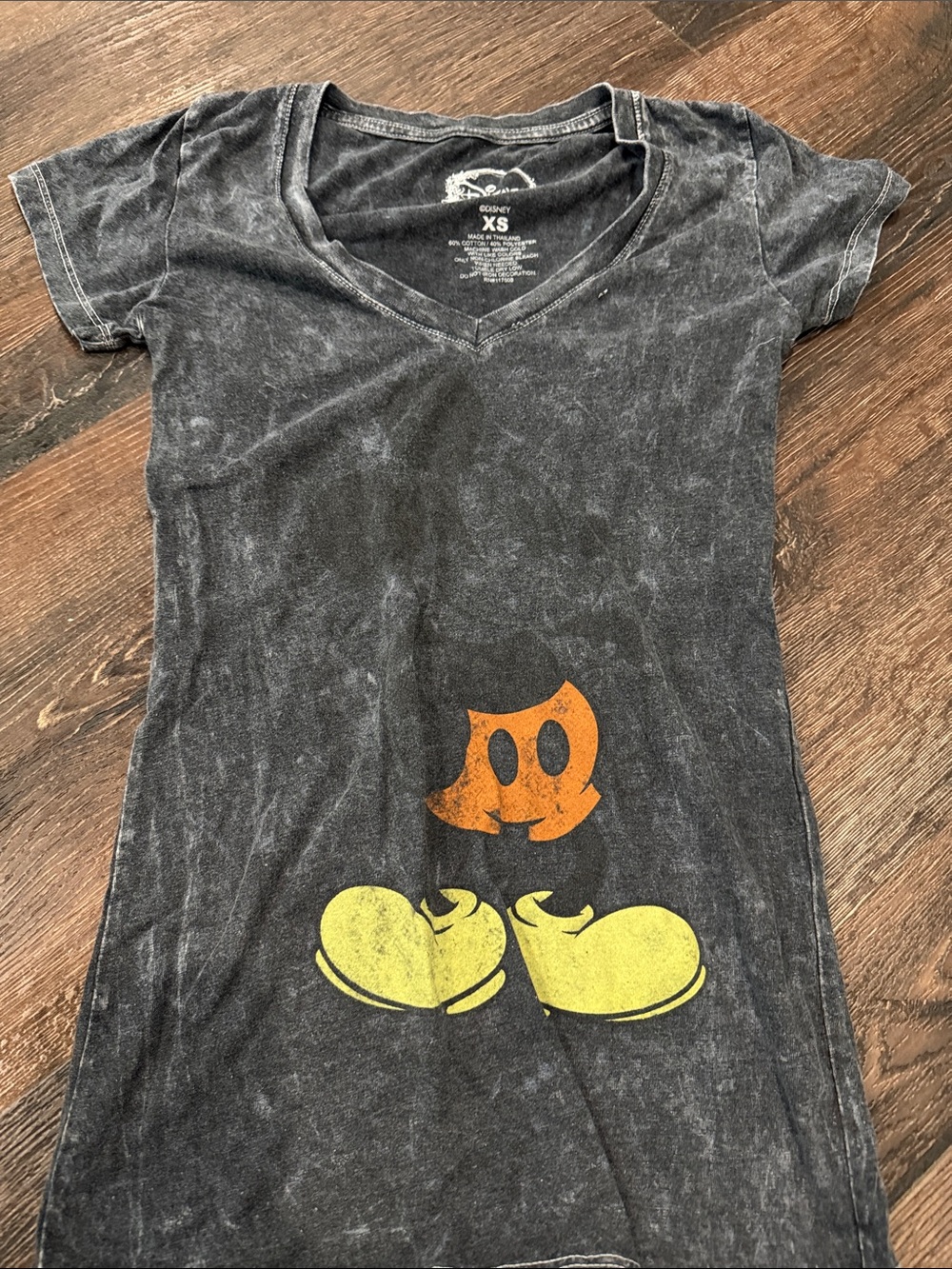 Disney Black V-Neck Tee with Orange Mickey Face and Yellow Shoes